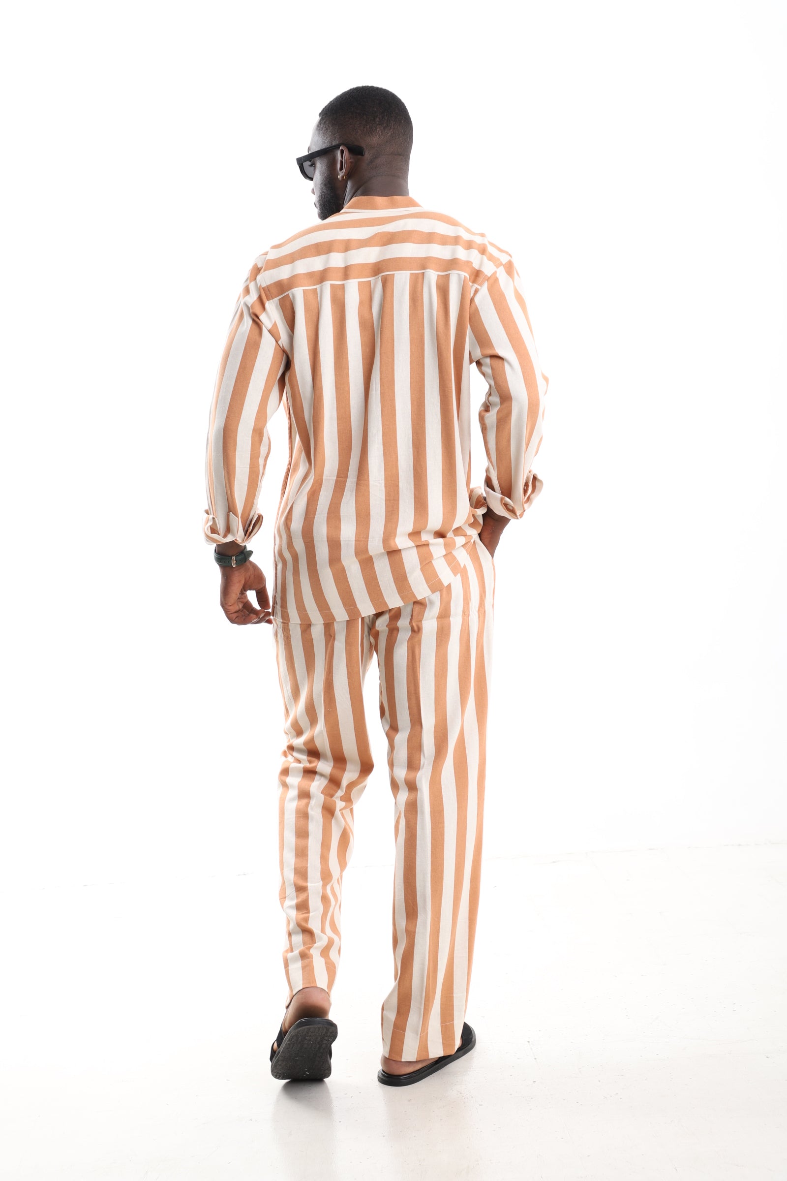 Ochre Striped Linen Vacation Set