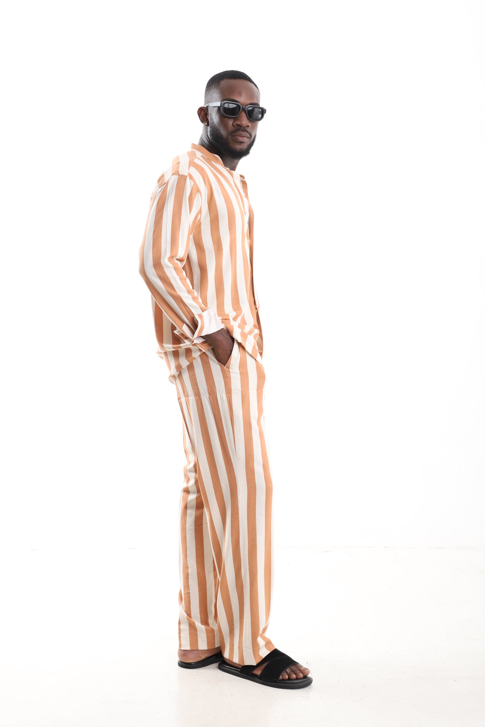 Ochre Striped Linen Vacation Set