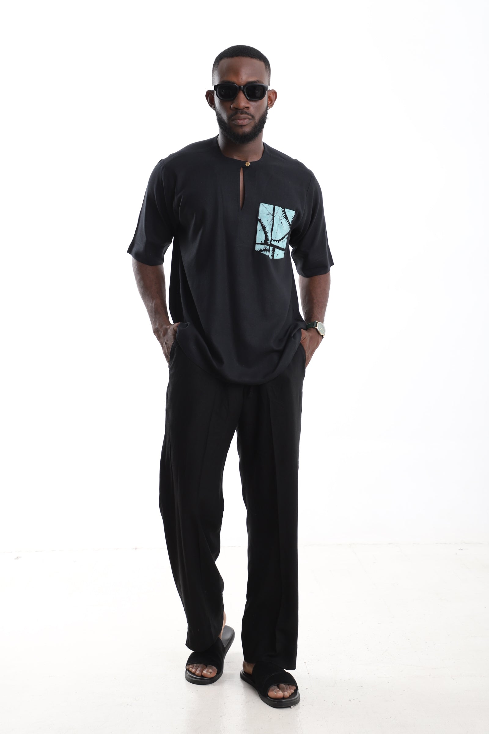 Black Linen Tunic &amp; Trouser Set