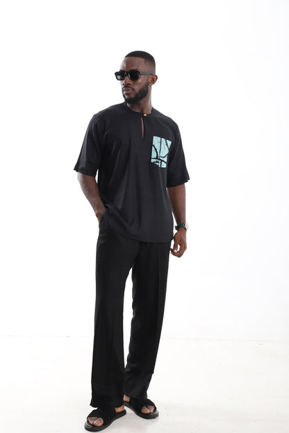 Black Linen Tunic &amp; Trouser Set