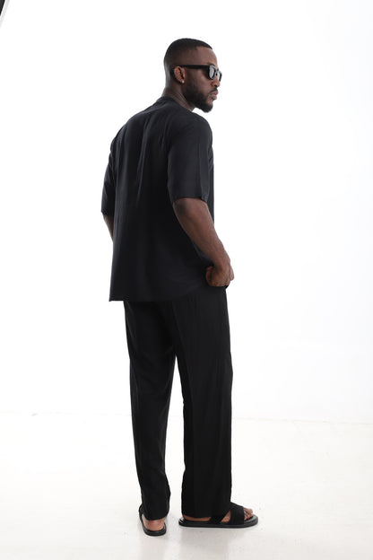 Black Linen Tunic &amp; Trouser Set