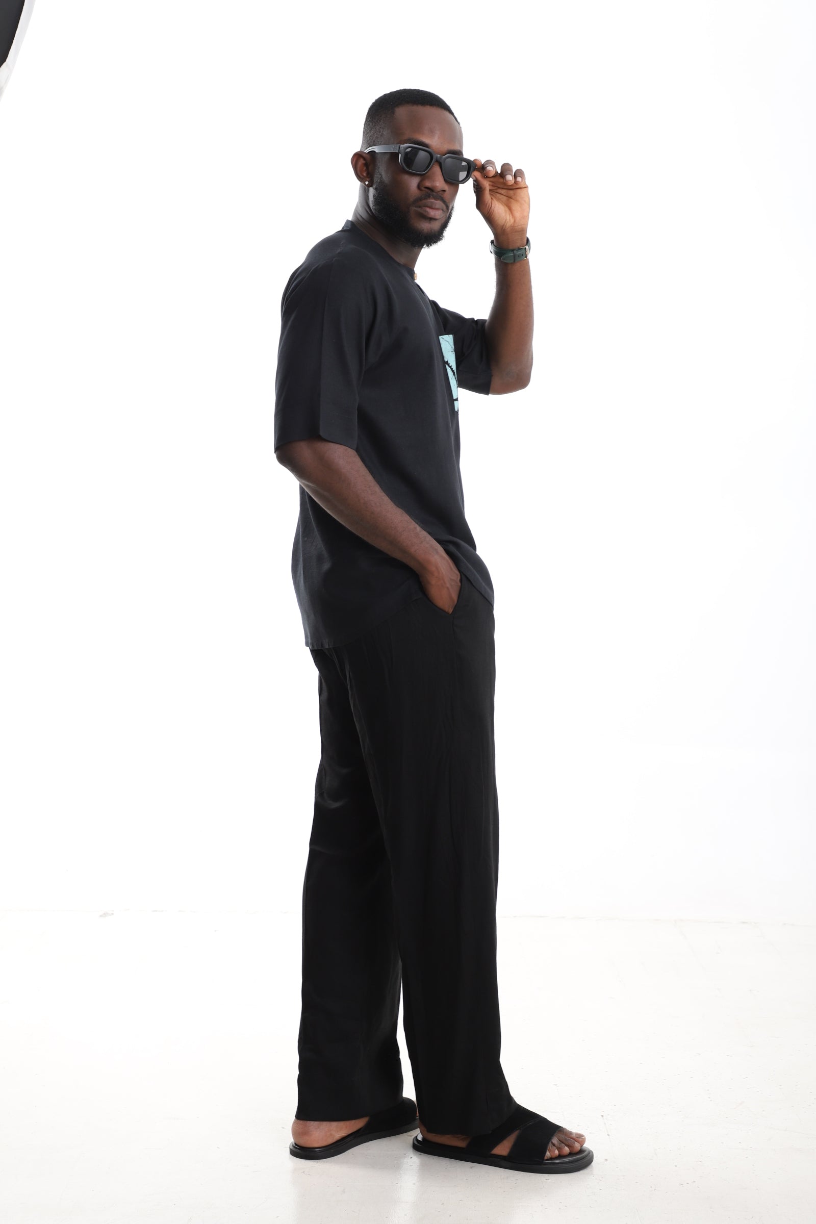 Black Linen Tunic &amp; Trouser Set