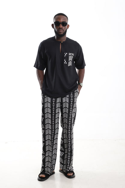 Monochrome Tribal Trousers &amp; Minimalist Linen Top Set