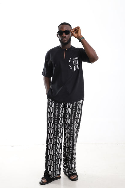 Monochrome Tribal Trousers &amp; Minimalist Linen Top Set