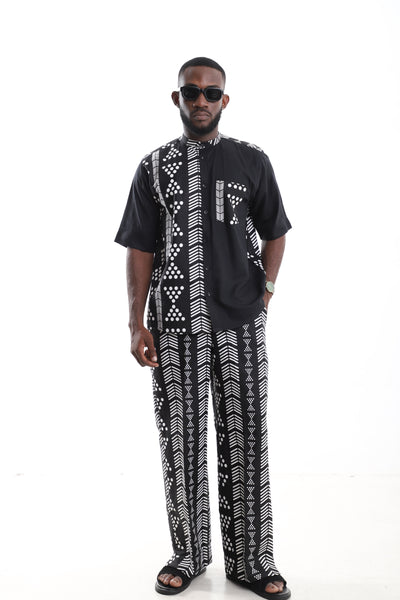 Monochrome Tribal Print Linen Two-Piece Set