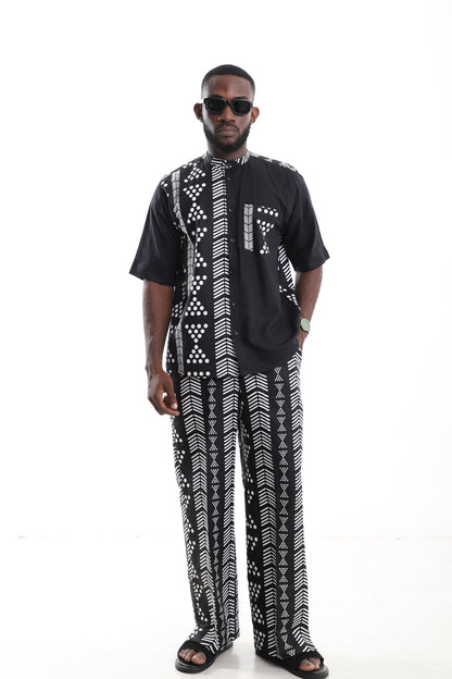 Monochrome Tribal Print Linen Two-Piece Set
