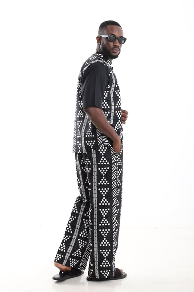Monochrome Tribal Print Linen Two-Piece Set