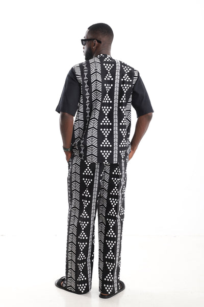 Monochrome Tribal Print Linen Two-Piece Set