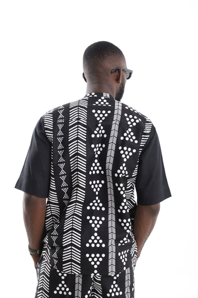 Monochrome Tribal Print Linen Shirt