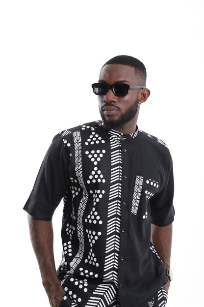 Monochrome Tribal Print Linen Shirt