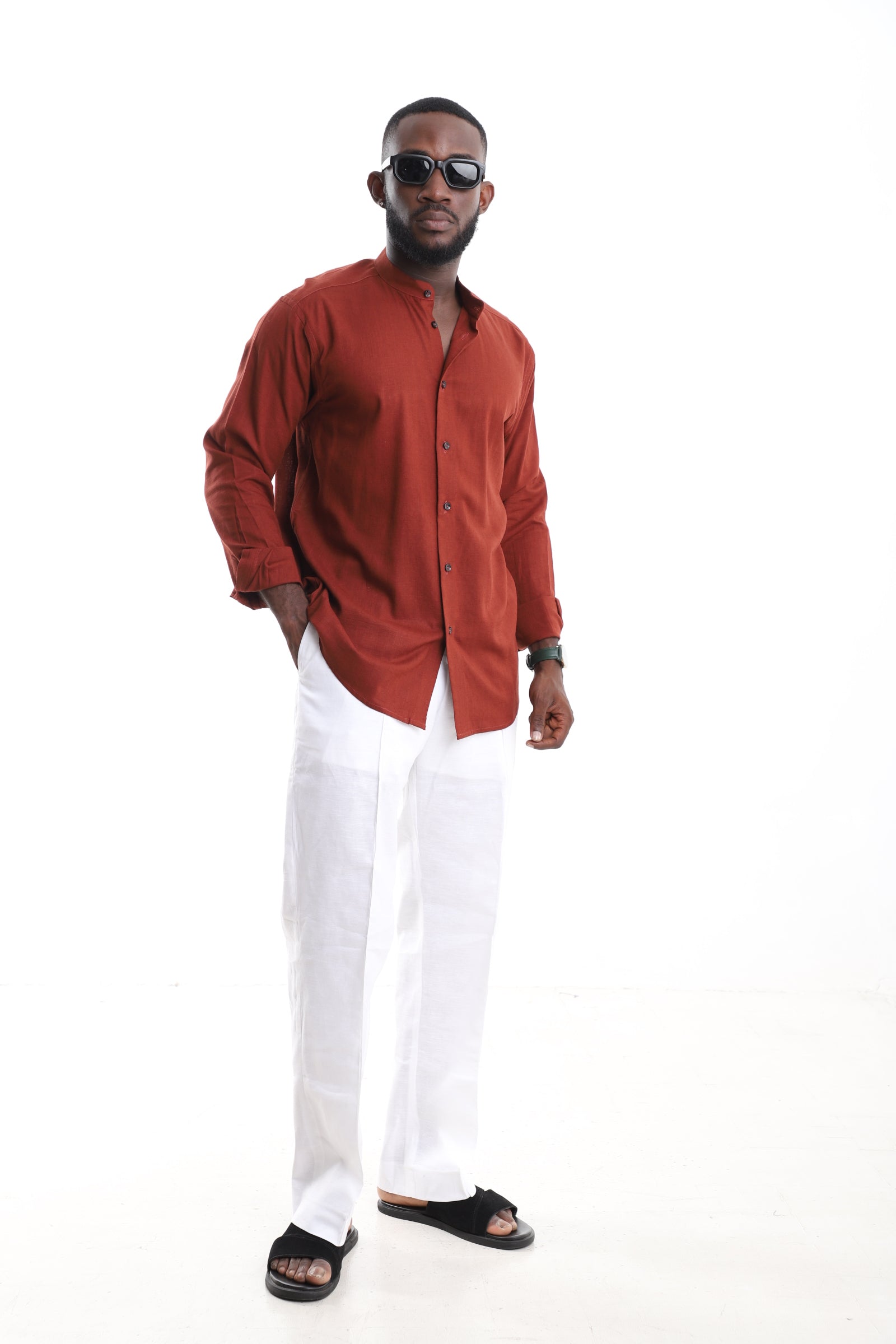 Terracotta &amp; White Linen Two-Piece Set