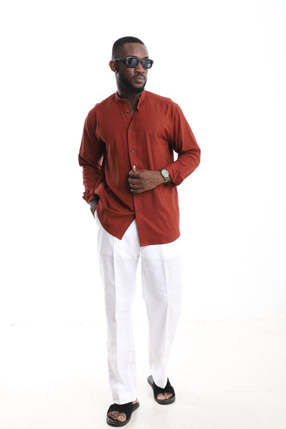 Terracotta &amp; White Linen Two-Piece Set