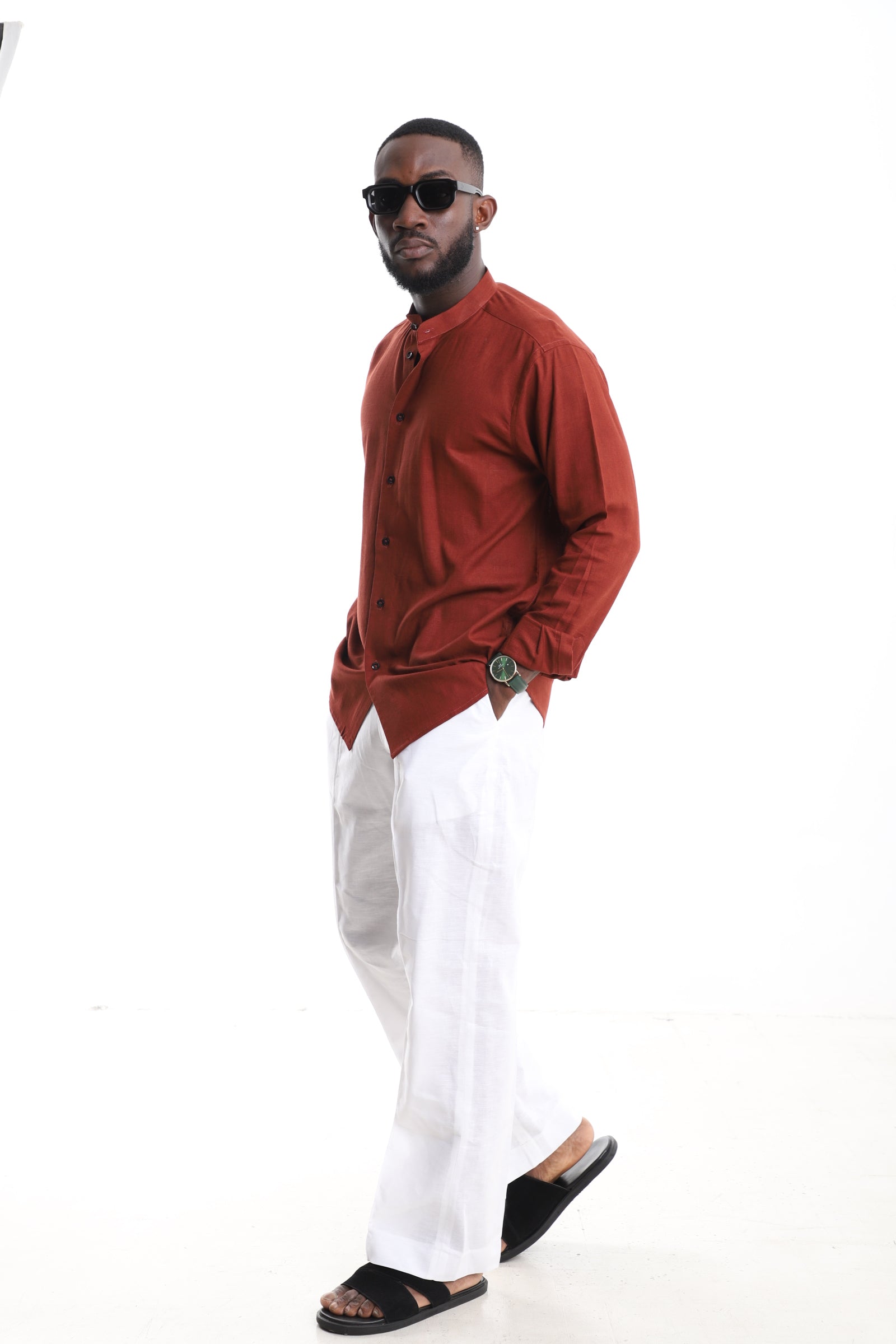 Terracotta &amp; White Linen Two-Piece Set