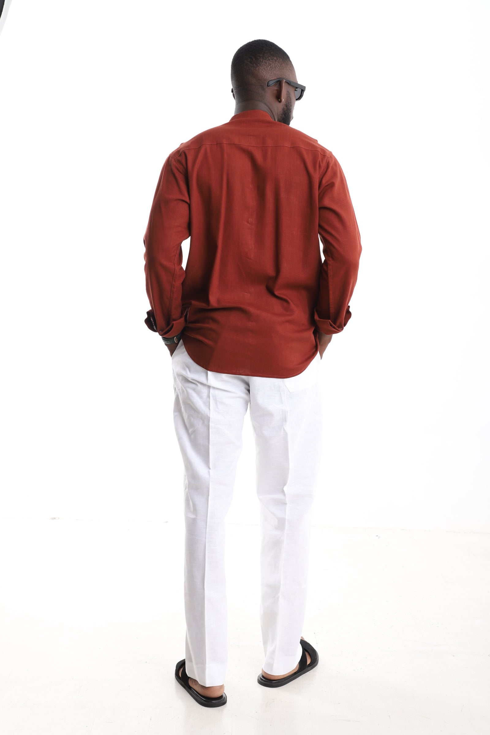 Terracotta &amp; White Linen Two-Piece Set