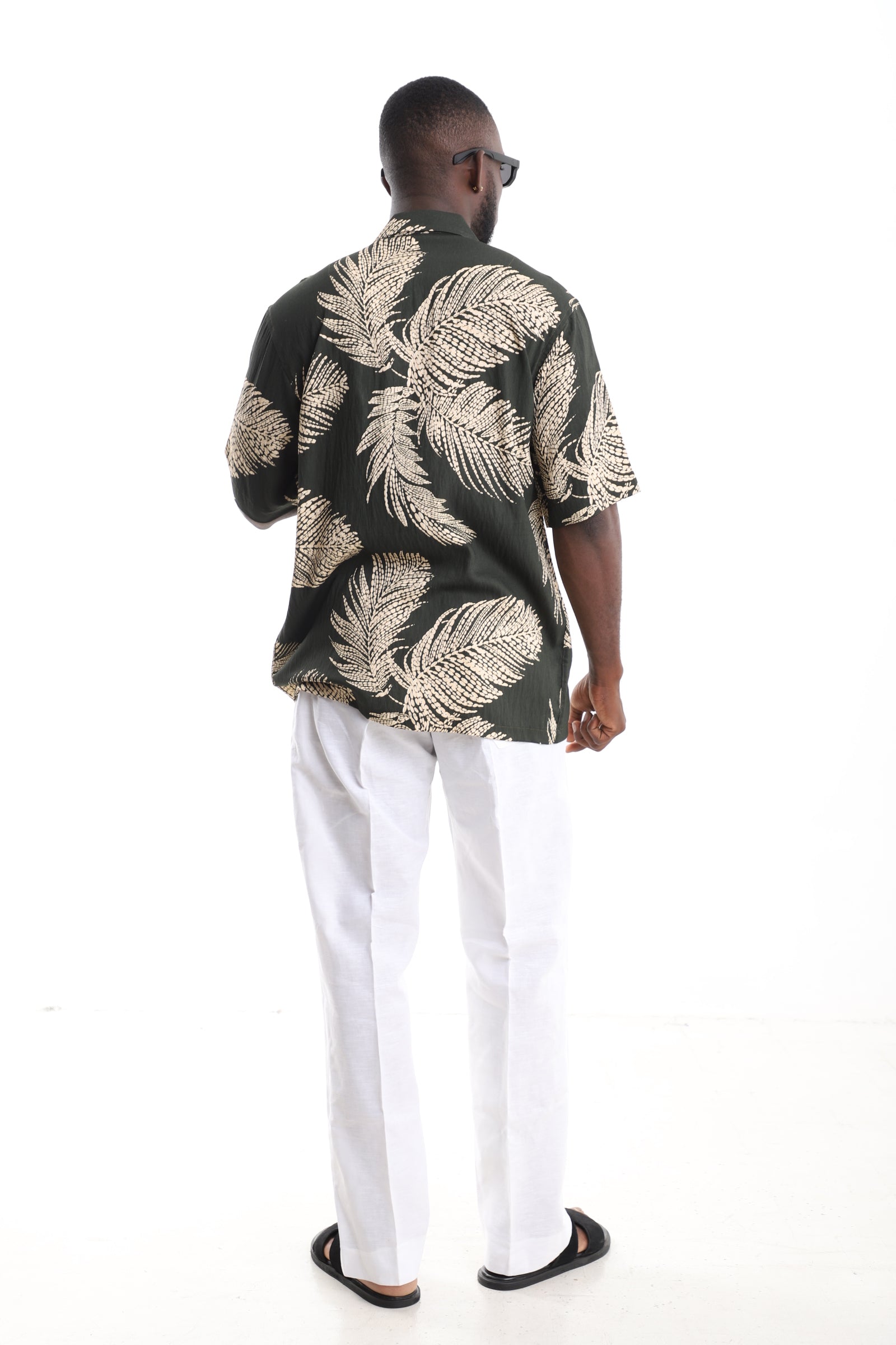 Tropical Palm Print Linen Two-Piece Set