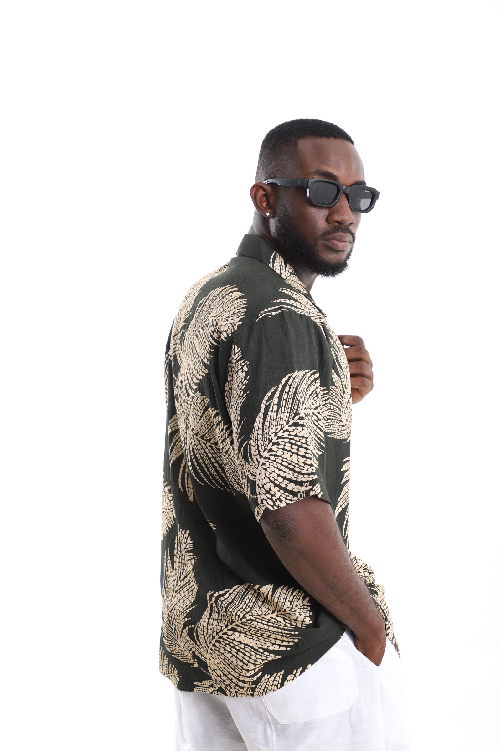 Tropical Palm Print Linen Shirt