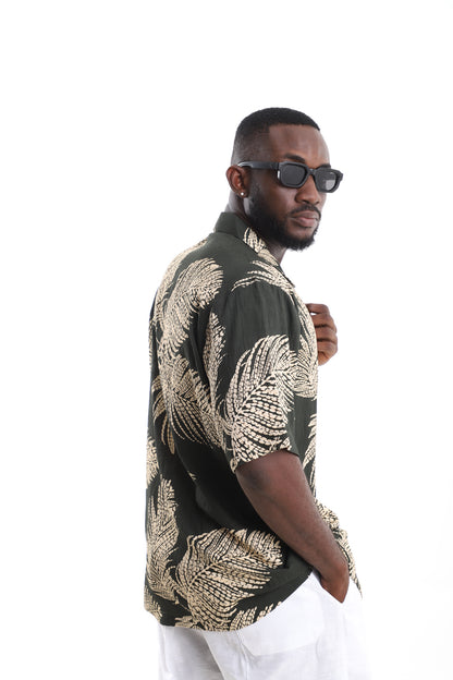 Tropical Palm Print Linen Shirt