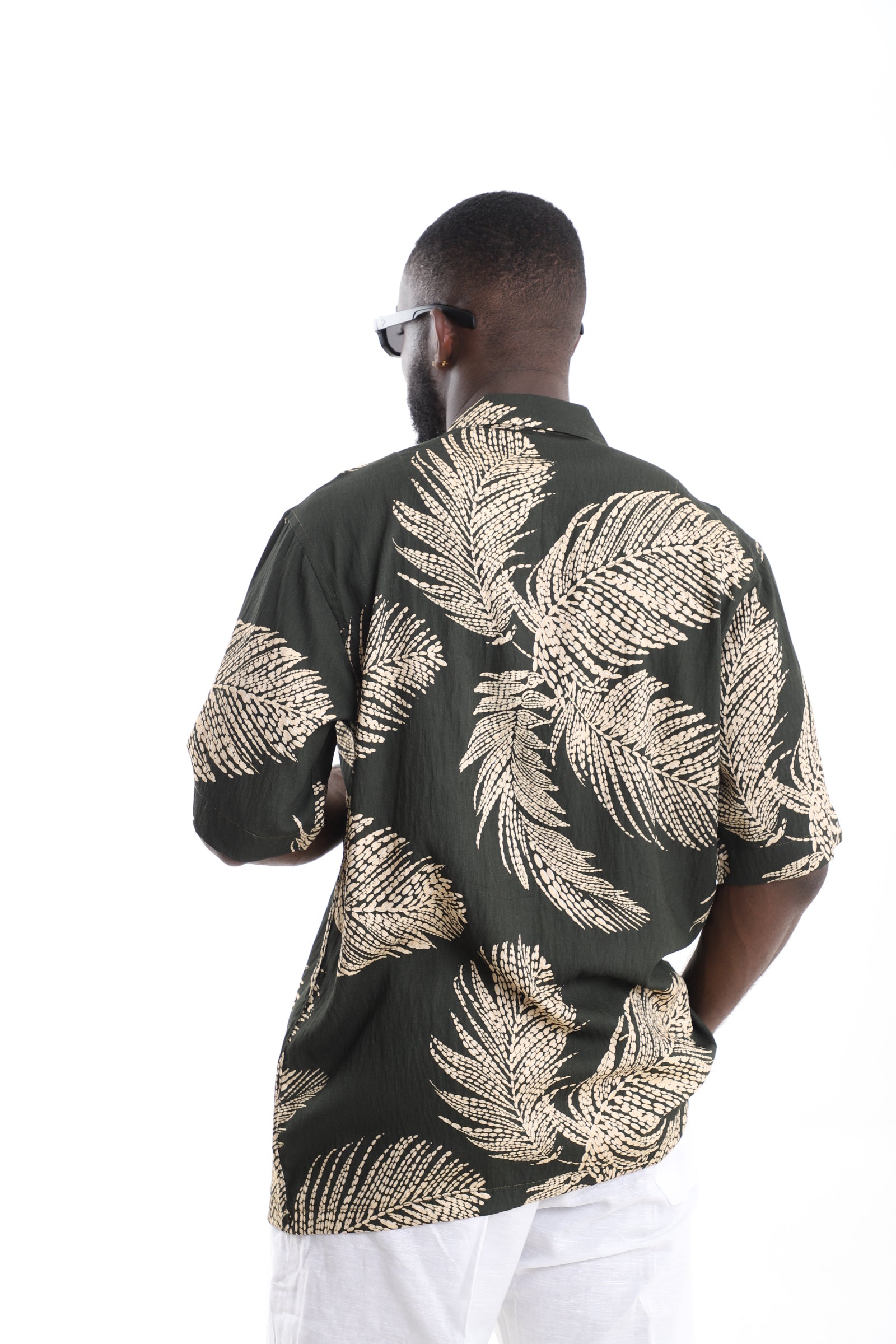 Tropical Palm Print Linen Shirt