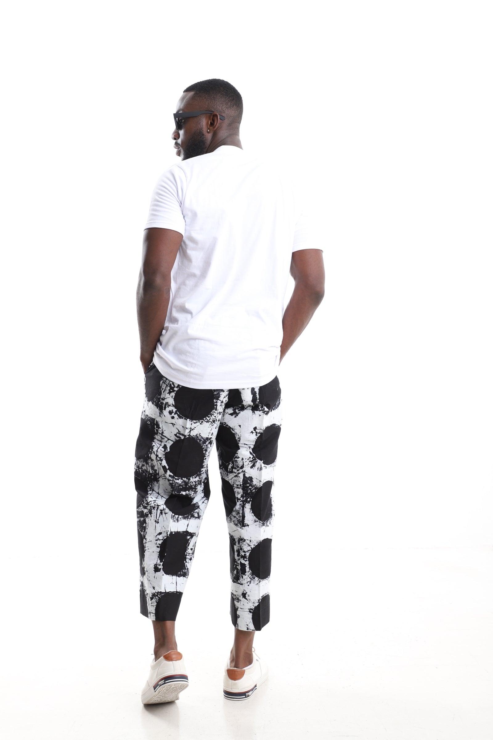 Monochrome Adire Polka-Dot Cropped Trousers