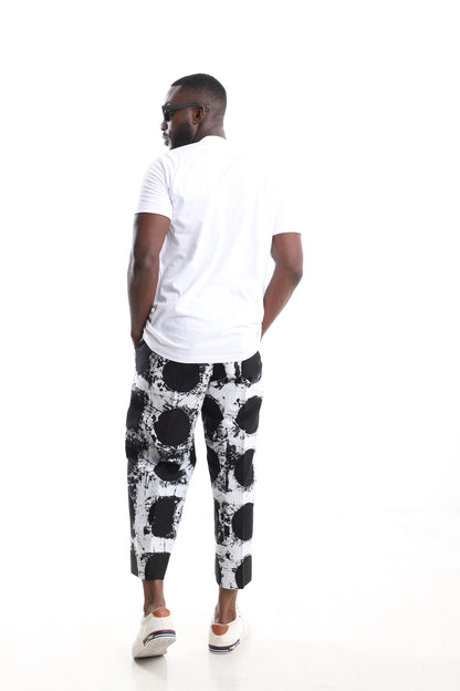 Monochrome Adire Polka-Dot Cropped Trousers