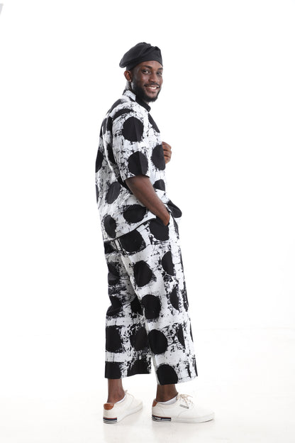 Monochrome Adire Polka-Dot Two-Piece Set