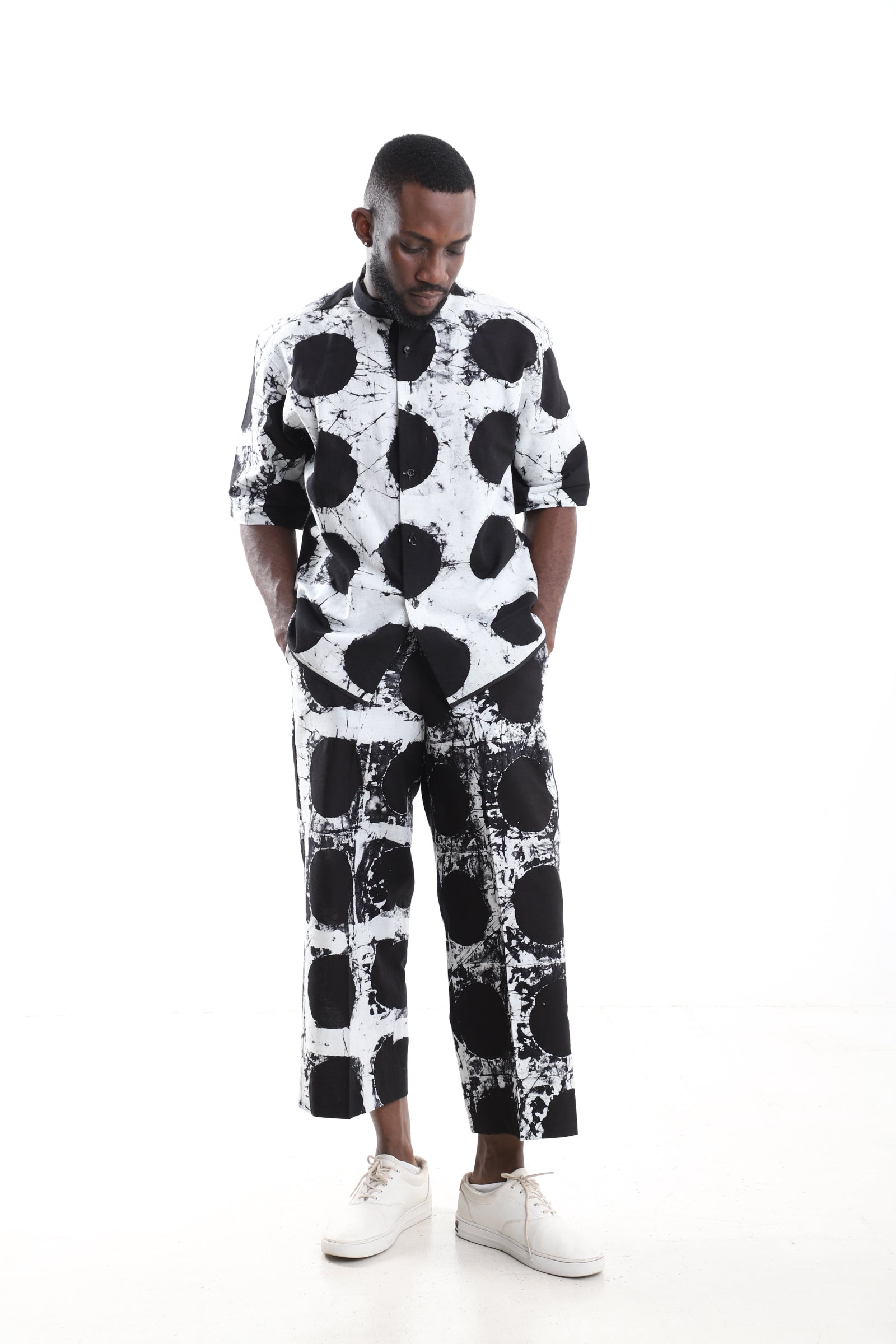Monochrome Adire Polka-Dot Two-Piece Set
