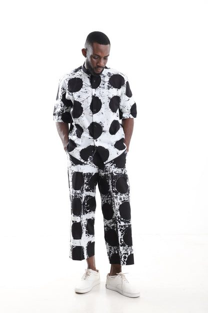 Monochrome Adire Polka-Dot Two-Piece Set