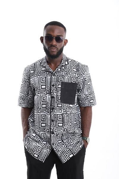 The Monochrome Labyrinth | Hand-Dyed Adire Camp Shirt