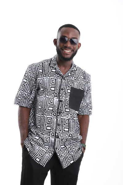 The Monochrome Labyrinth | Hand-Dyed Adire Camp Shirt
