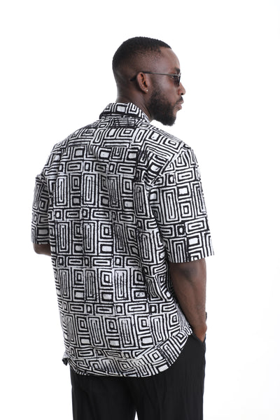 The Monochrome Labyrinth | Hand-Dyed Adire Camp Shirt