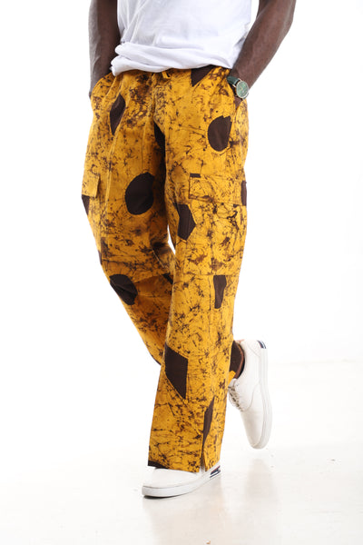 The Ochre Earth Cargo Trousers | Hand-Dyed Adire Utility Pants