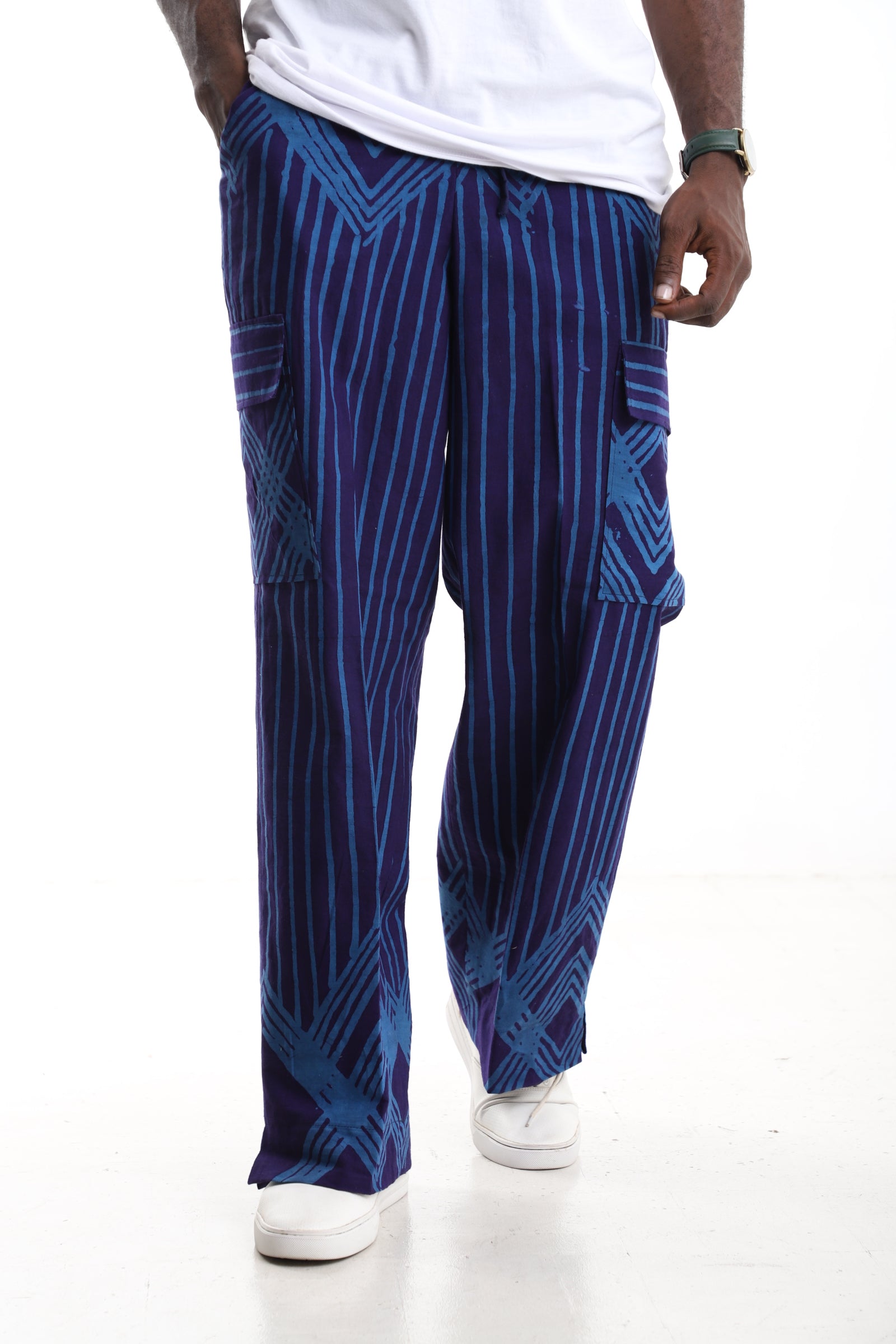 The Indigo Orbit Cargo Trousers | Hand-Dyed Adire Utility Pants