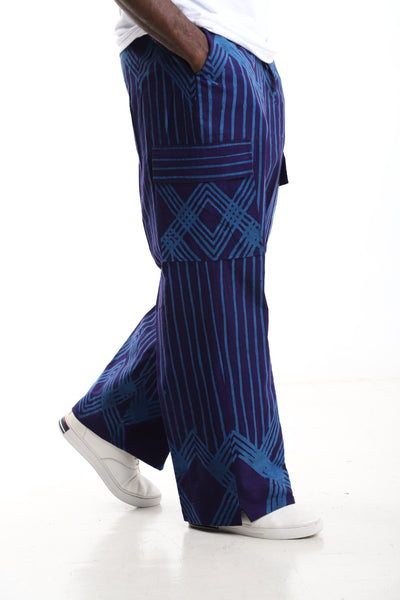 The Indigo Orbit Cargo Trousers | Hand-Dyed Adire Utility Pants