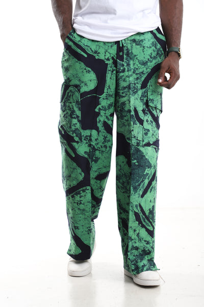 The Emerald Marble Cargo Trousers | Hand-Dyed Adire Utility Pants