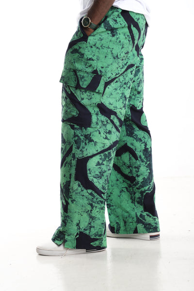 The Emerald Marble Cargo Trousers | Hand-Dyed Adire Utility Pants