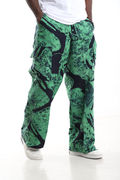 The Emerald Marble Cargo Trousers | Hand-Dyed Adire Utility Pants