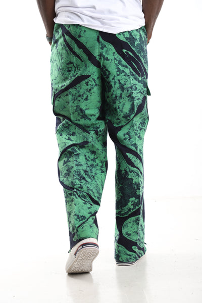 The Emerald Marble Cargo Trousers | Hand-Dyed Adire Utility Pants
