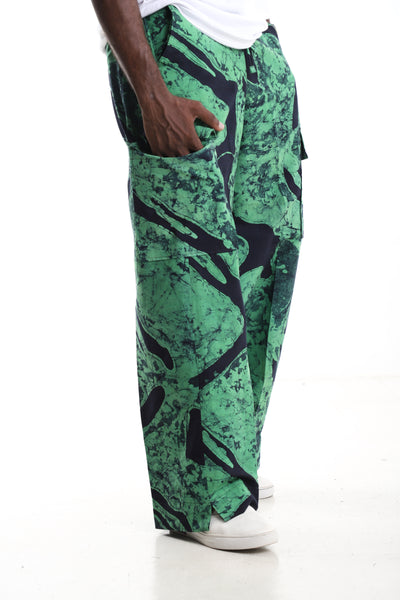 The Emerald Marble Cargo Trousers | Hand-Dyed Adire Utility Pants