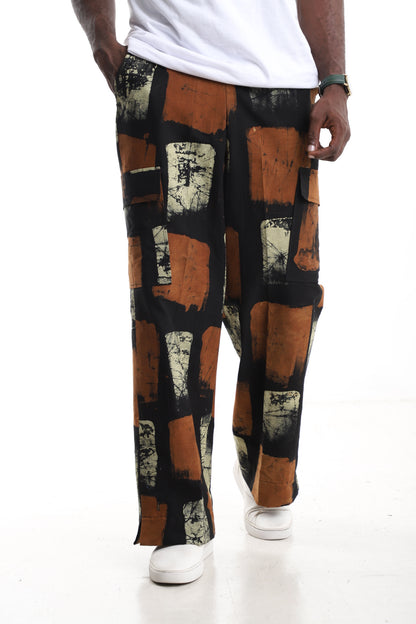 The Onyx Crackle Cargo Trousers | Hand-Dyed Adire Utility Pants