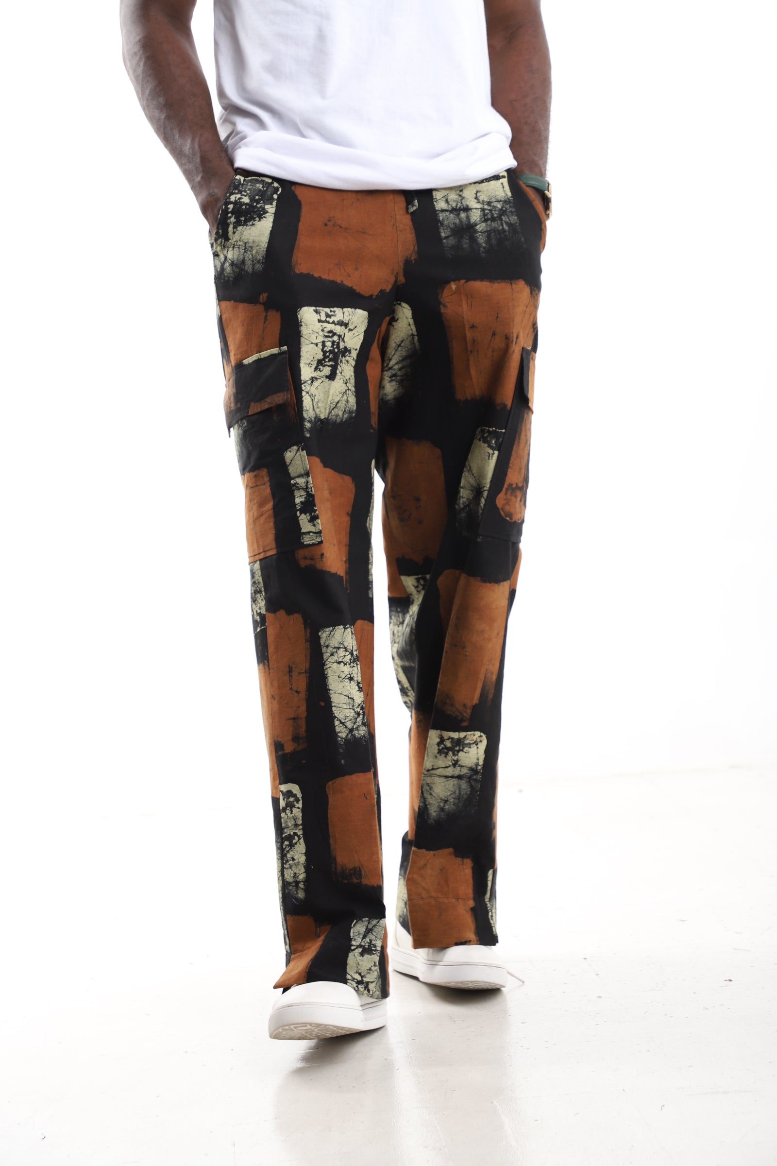 The Onyx Crackle Cargo Trousers | Hand-Dyed Adire Utility Pants