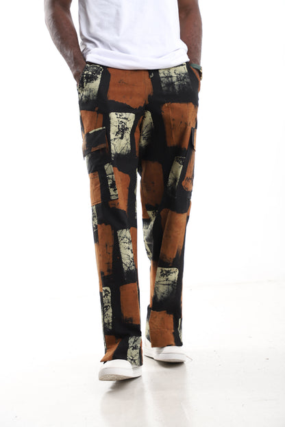 The Onyx Crackle Cargo Trousers | Hand-Dyed Adire Utility Pants