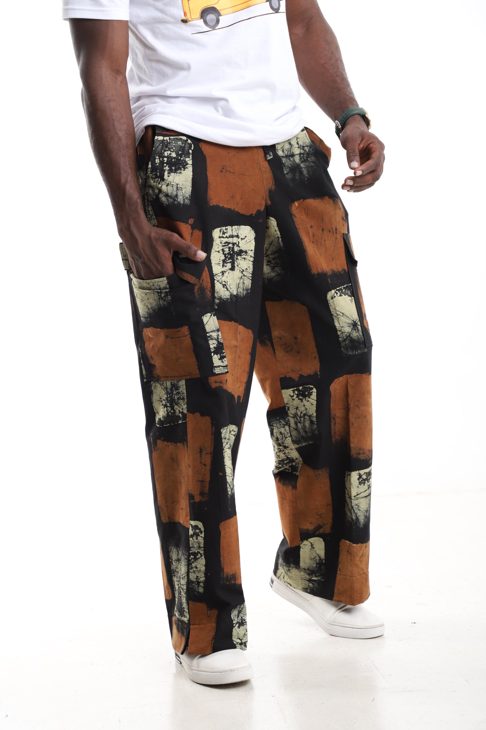 The Onyx Crackle Cargo Trousers | Hand-Dyed Adire Utility Pants