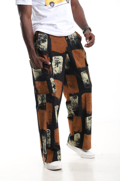 The Onyx Crackle Cargo Trousers | Hand-Dyed Adire Utility Pants
