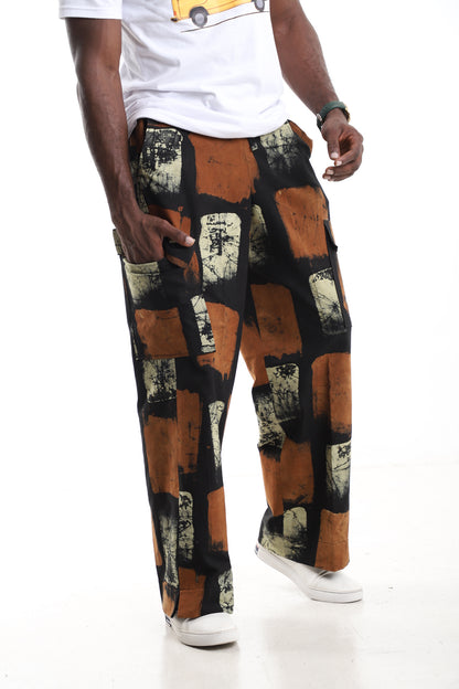 The Onyx Crackle Cargo Trousers | Hand-Dyed Adire Utility Pants