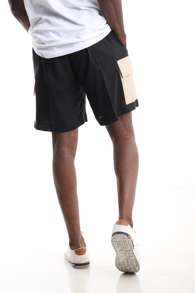 Black Linen Cargo Shorts