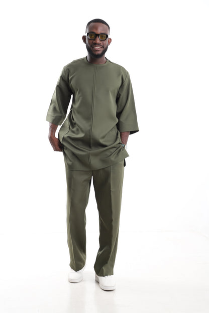 Premium 2-Piece Men's Olive Green Contemporary Set