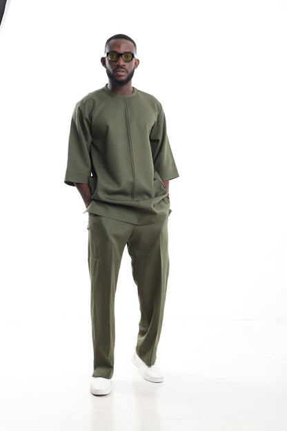 Premium 2-Piece Men's Olive Green Contemporary Set