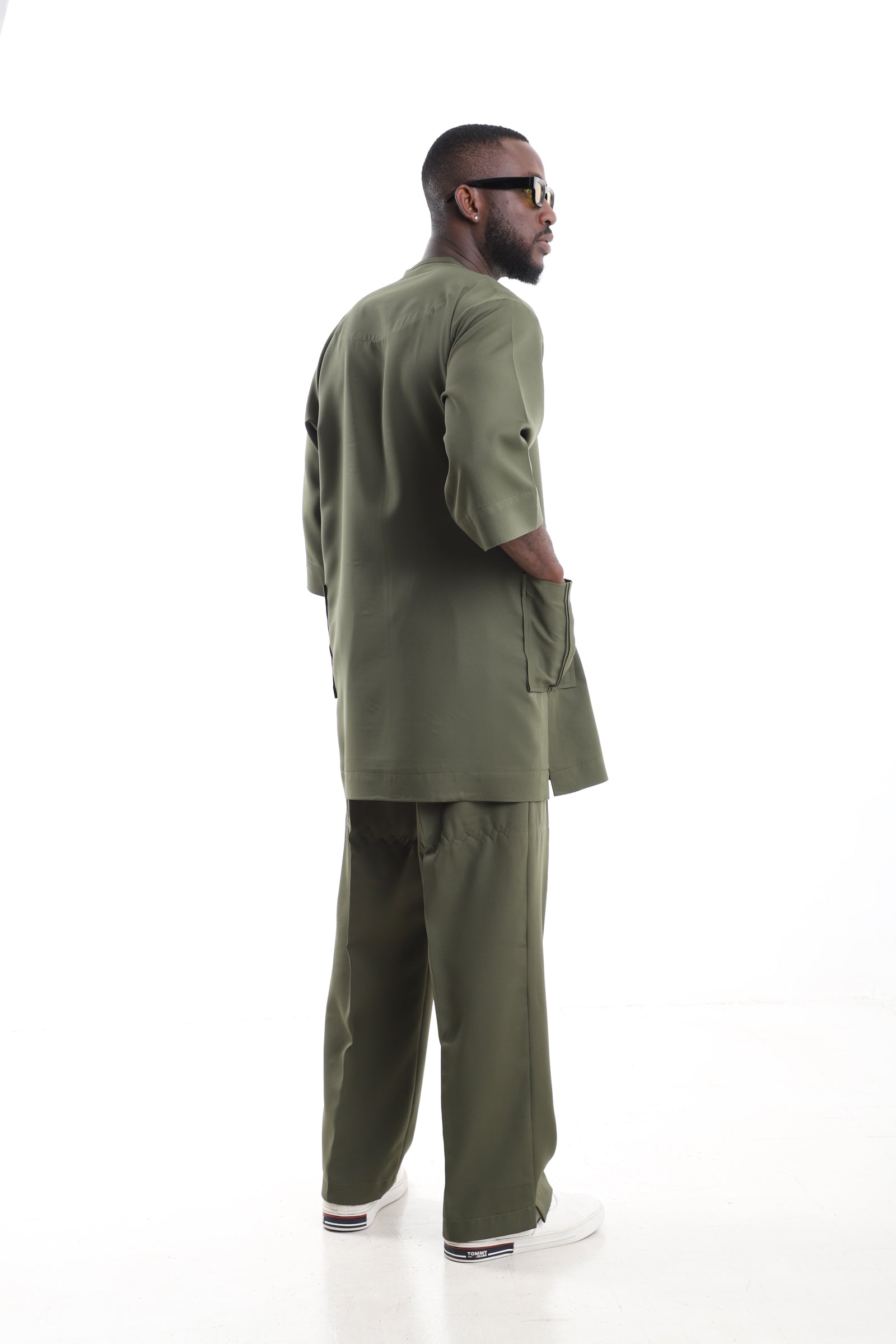 Premium 2-Piece Men's Olive Green Contemporary Set