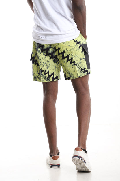 Premium Men's Lime Green Adire Cargo Shorts – Handcrafted African Heritage Streetwear