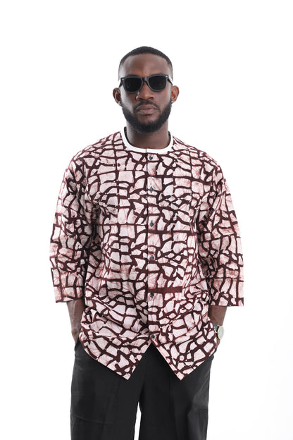 Premium Men's Earth-Tone Handcrafted Adire Tunic Top – Contemporary African Menswear